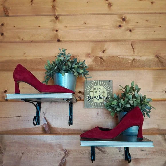 Franco Sarto Tana Red Suede Leather Pointed Toe Heel Pump Half D'Orsay Size 6 M - Picture 1 of 10